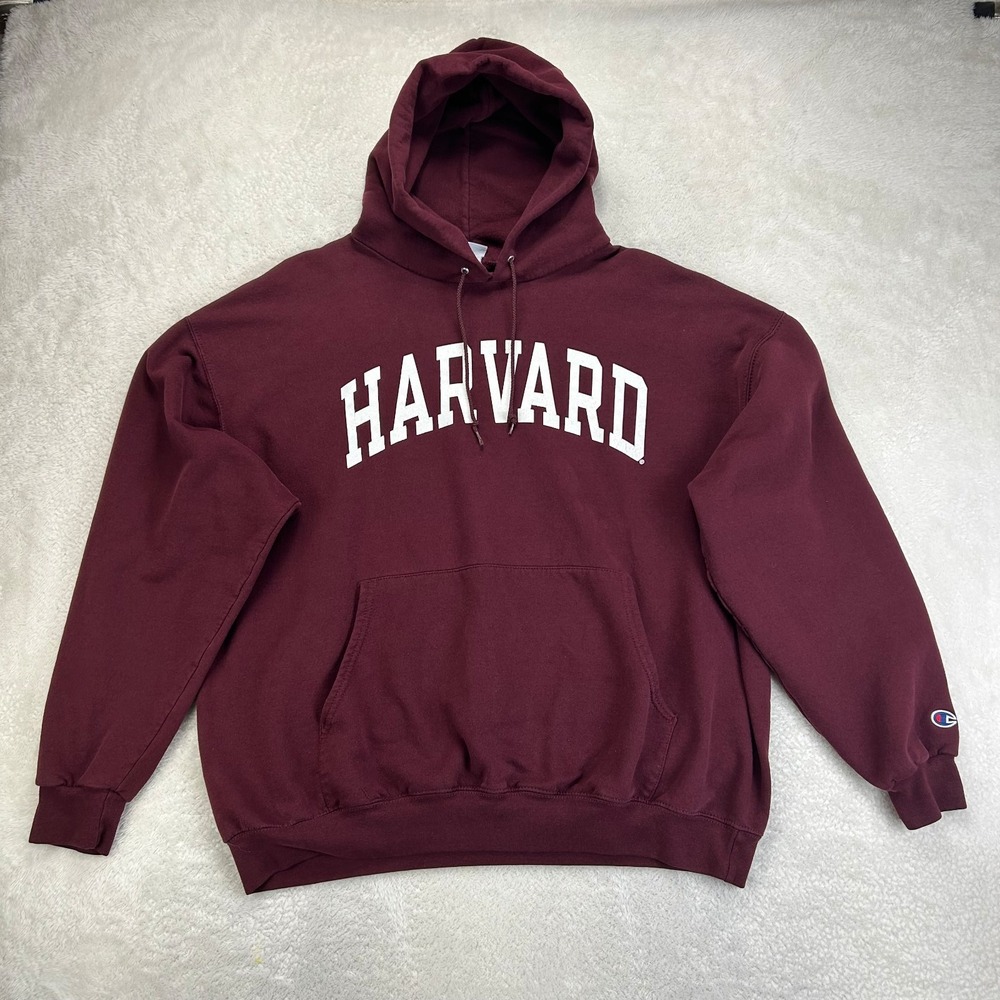 Champion University Harvard Crimson Hoodie Sweatshirt Mens 2XL Maroon Pullover